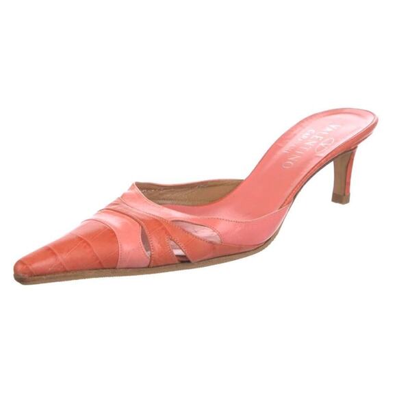 Valentino Embossed Leather Kitten Heels Mule Slides Pink Rose Size 37.5 / US 7.5 - Picture 3 of 15